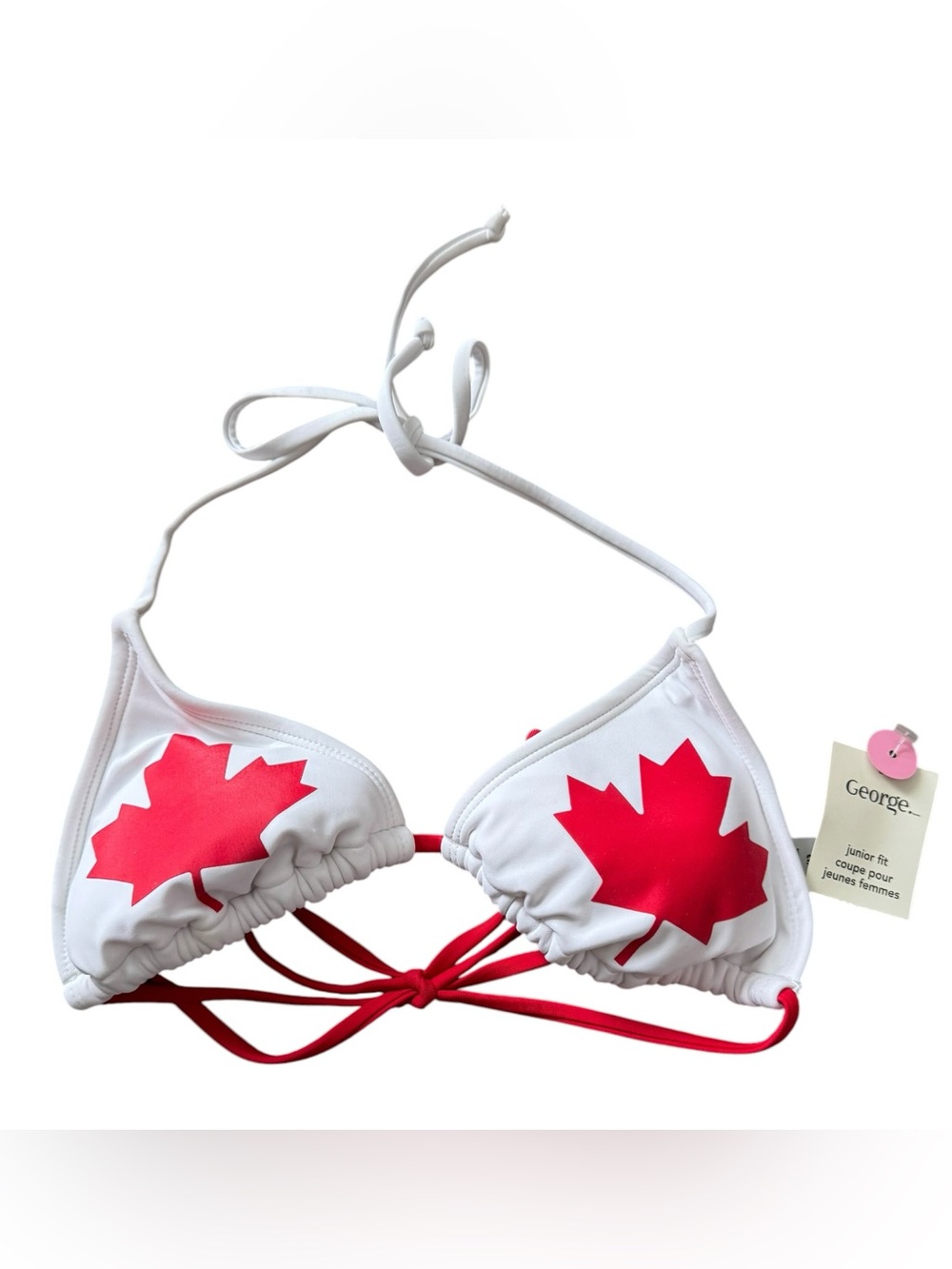 George Canada Flag Bikini Top Womens S Maple Leaf NWT